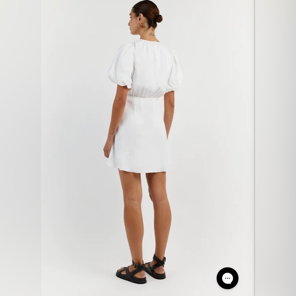 DISSH NAT WHITE GATHERED LINEN MINI DRESS - Picture 3 of 6